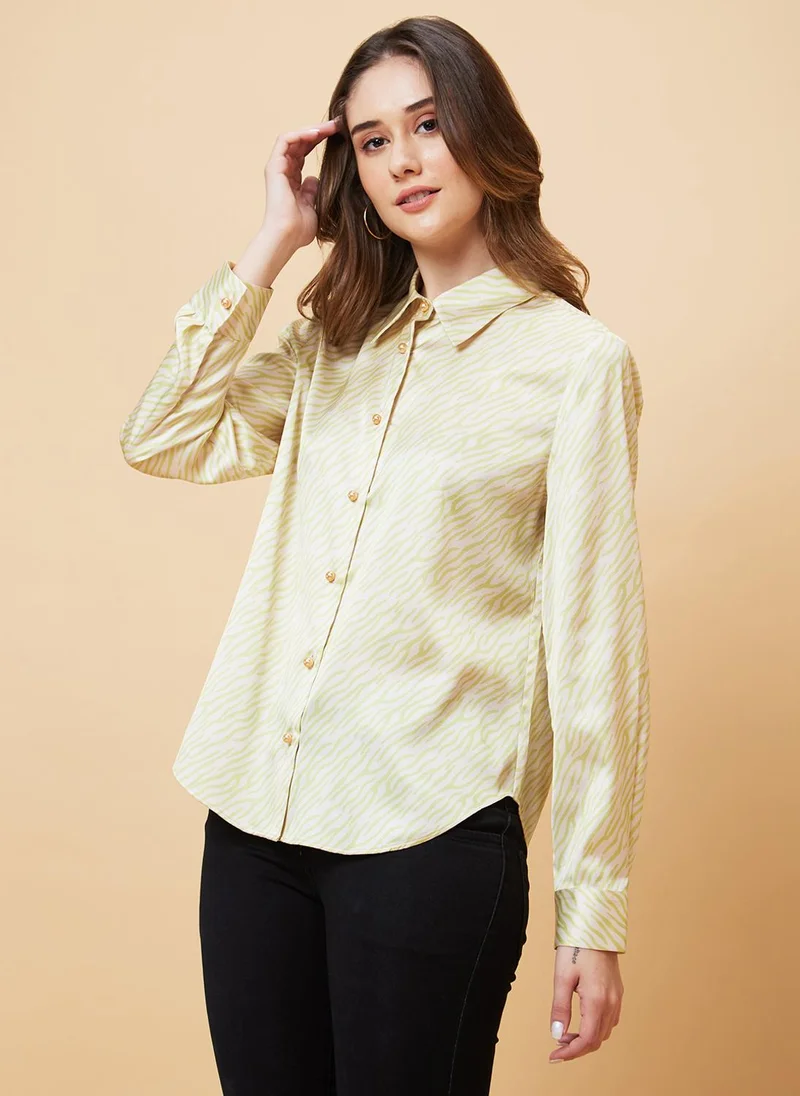 جلو باص قميص جلوبس نسائي بياقة مطبوعة